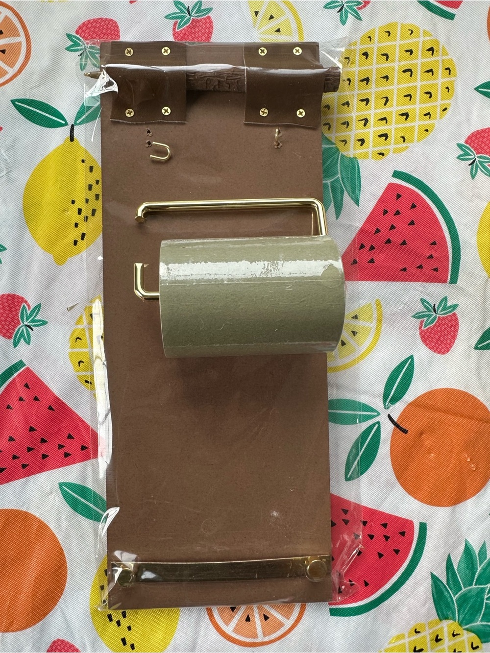 Wall-Mount Note Holder with Gold Accent - Brown/Olive